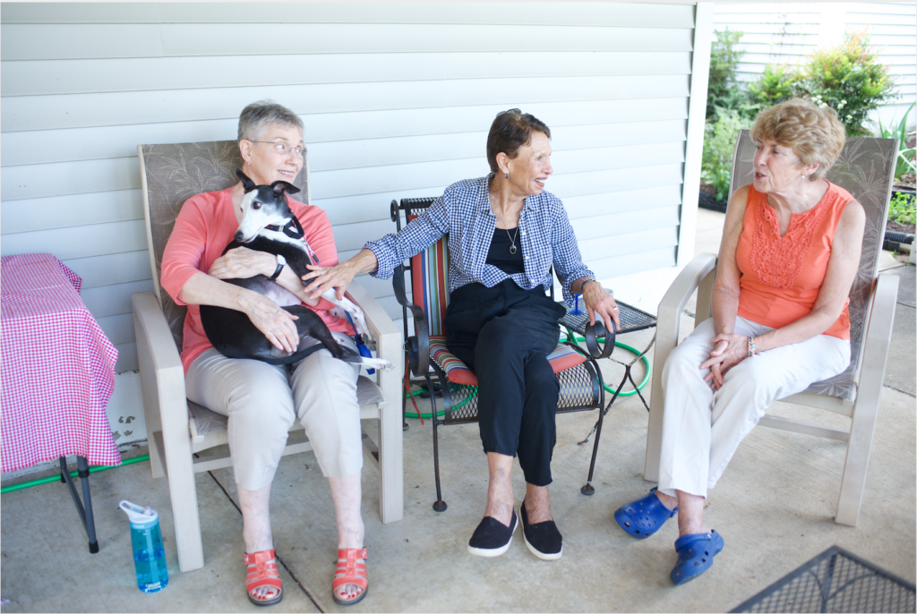 residents gathering on deck
